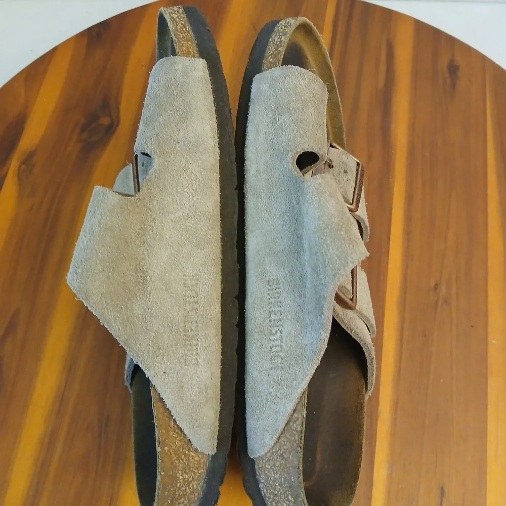 Birkenstock Arizona Mens 37 Taupe Suede Buckle Sandals Slides Cork Footbed